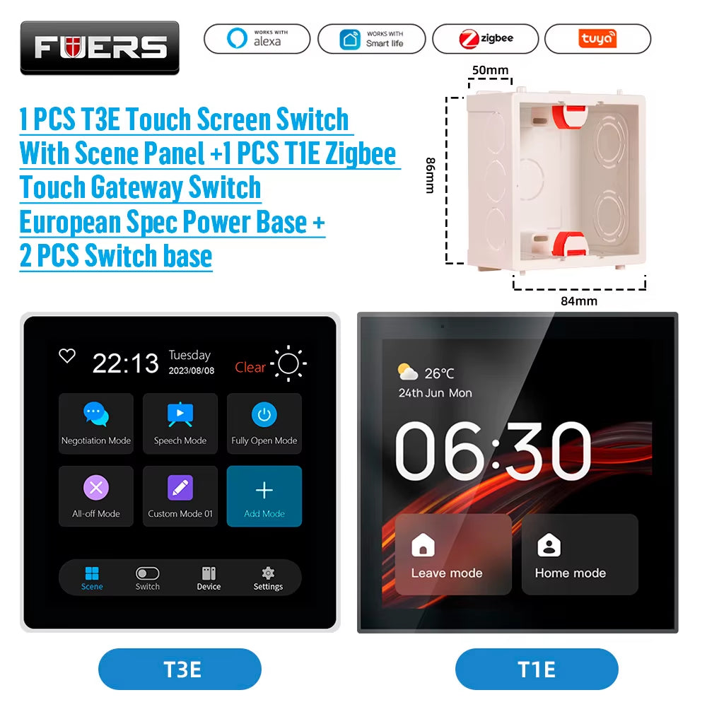 FUERS Tuya Smart Control Panel Switch Smart Home Automation System 3CH Switch Scene Panel Intelligent Home Touch Screen Zigbee